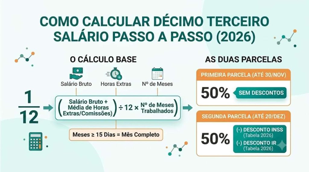Como calcular décimo terceiro salário passo a passo em 2026 CLT