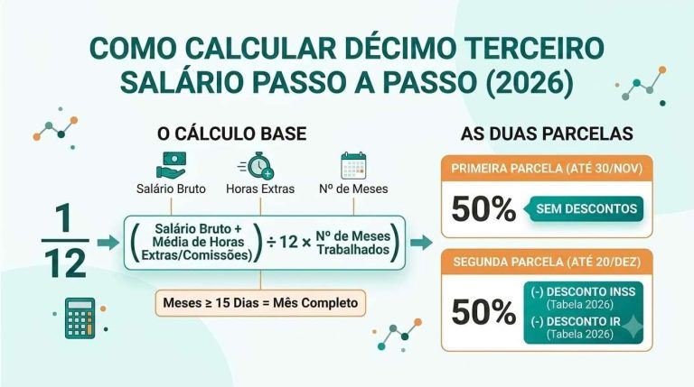 Como calcular décimo terceiro salário passo a passo em 2026 CLT